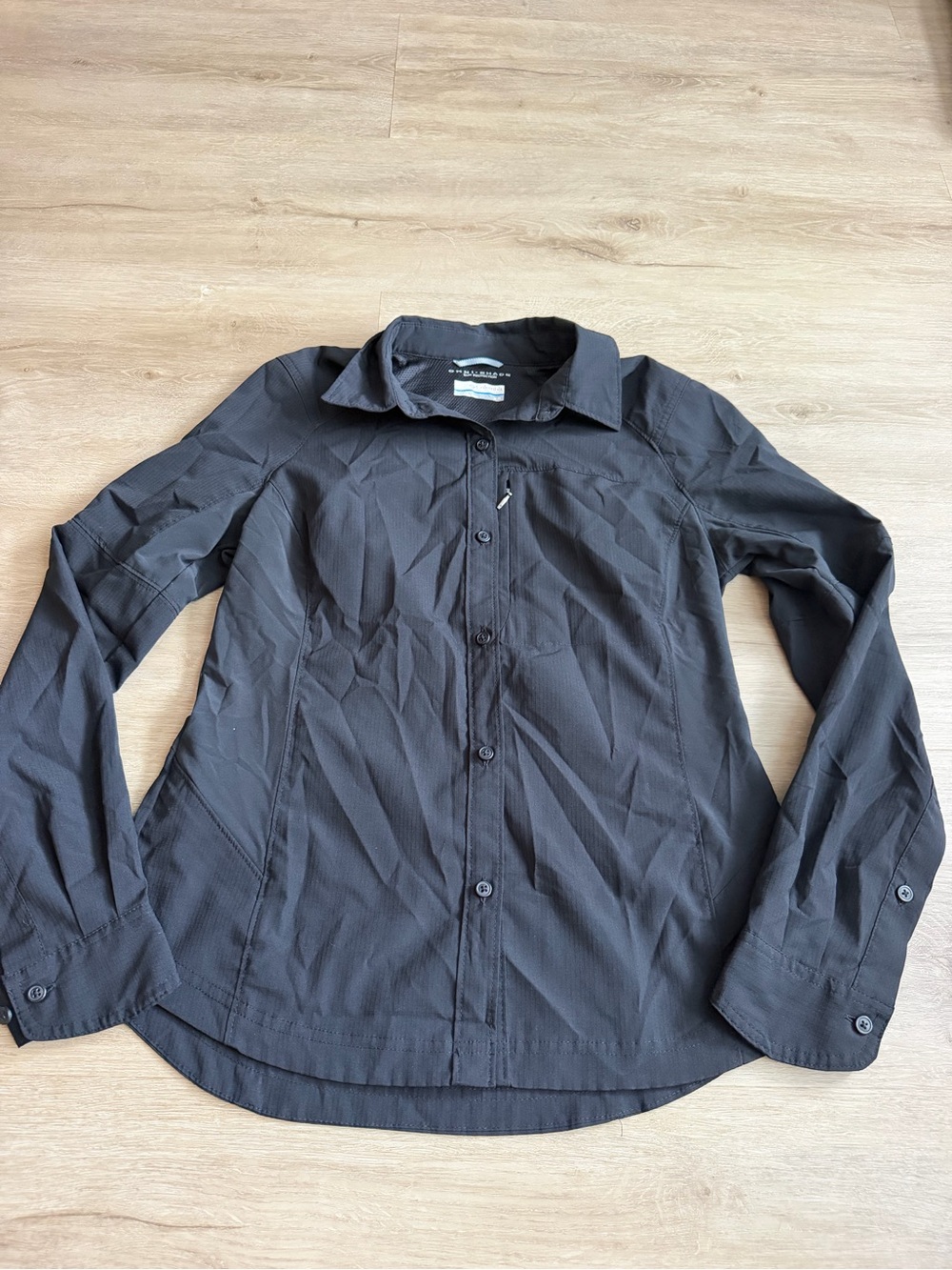 Columbia Omni Shade Sun Protection Long Sleeve Button Up Shirt Black SZ M